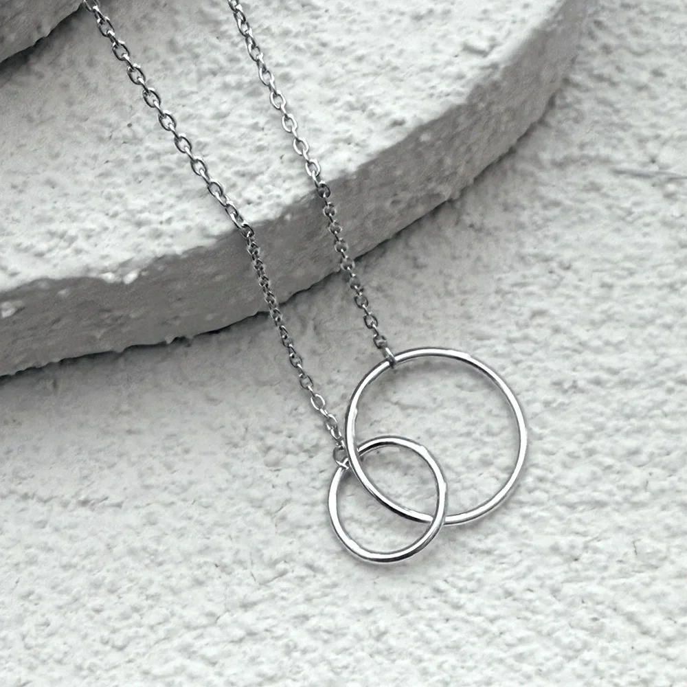 925 Sterling Silver Double Circle Link Necklace! NEW! - Picture 4 of 4